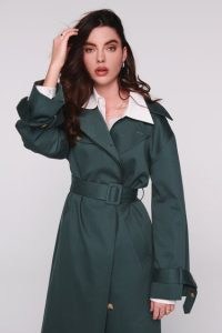 ALIGNE GILDA MAXI TRENCH COAT in Sage | women’s green belted longline autumn coats