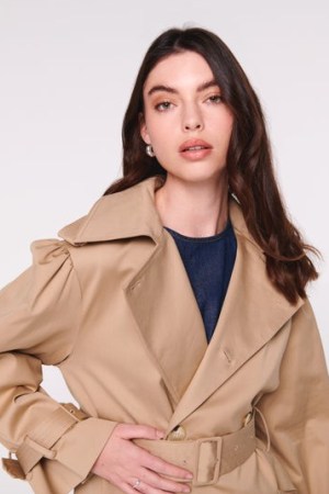 ALIGNE JULIA PUFF SLEEVE TRENCH in Stone | chic belted longline autumn coats - flipped