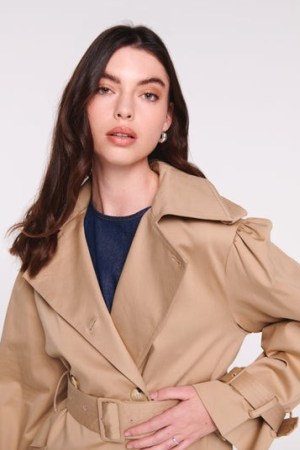 ALIGNE JULIA PUFF SLEEVE TRENCH in Stone | chic belted longline autumn coats