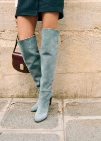Sezane ANAELLE THIGH HIGH BOOTS Blue ~ women’s leather over the knee boot