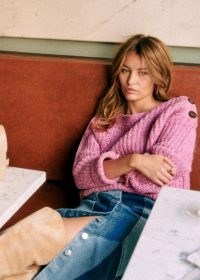 Sezane ARMAND SWEATER in Pink ~ chunky relaxed fit boatneck jumpers ~ women’s boat neck button detail sweater