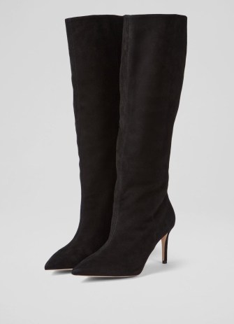 L.K. BENNETT Astrid Black Suede Slouchy Knee-High Boots ~ stiletto heel pointy toe winter boot - flipped