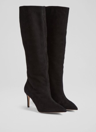 L.K. BENNETT Astrid Black Suede Slouchy Knee-High Boots ~ stiletto heel pointy toe winter boot