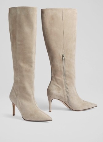 L.K. BENNETT Astrid Grey Suede Slouchy Knee-High Boots – women’s luxe autumn footwear - flipped