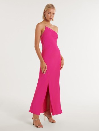 FOREVER NEW Aurelia Asymmetrical Chain Detail Maxi Dress in Valley Pink ~ one shoulder occasion dresses ~ feminine evening event fashion ~ asymmetric party clothing - flipped