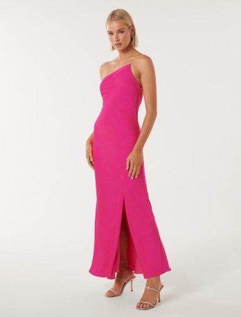FOREVER NEW Aurelia Asymmetrical Chain Detail Maxi Dress in Valley Pink ~ one shoulder occasion dresses ~ feminine evening event fashion ~ asymmetric party clothing