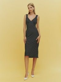 Reformation Beauden Dress in Caviar Dot / sleeveless spot print dresses / chic vintage style clothing