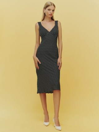 Reformation Beauden Dress in Caviar Dot / sleeveless spot print dresses / chic vintage style clothing - flipped