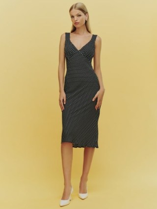 Reformation Beauden Dress in Caviar Dot / sleeveless spot print dresses / chic vintage style clothing