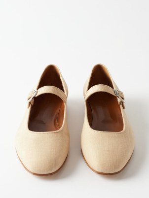 LE MONDE BERYL Mary Jane linen flats in beige | women’s buckled strap shoes