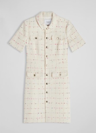 L.K. BENNETT Bellmer Cream Italian Tweed Dress / classic collared textured dresses / chic vintage inspired clothing / women’s ckecked clothes with multicoloured flecks - flipped