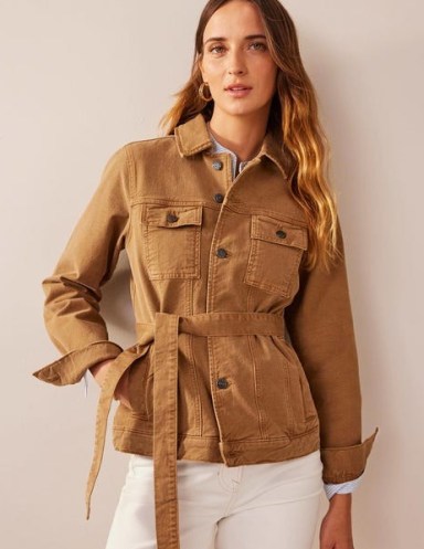 BODEN Belted Denim Jacket in Raw Umber ~ women’s brown collared tie waist jackets ~ womens casual utility clothing ~ utilitarian style clothes - flipped