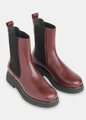 WHISTLES AELIN CHELSEA BOOT in BURGUNDY ~ womens rich red leather boos ~ women’s autumn footwear - flipped