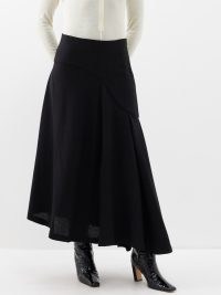 BITE STUDIOS Curved asymmetric wool midi skirt in black ~ women’s asymmetrical hemline skirts ~ chic autumn clothing ~