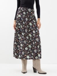 ULLA JOHNSON Kiera floral-print jersey skirt in black – floaty skirts