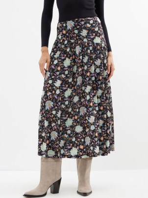 ULLA JOHNSON Kiera floral-print jersey skirt in black – floaty skirts - flipped