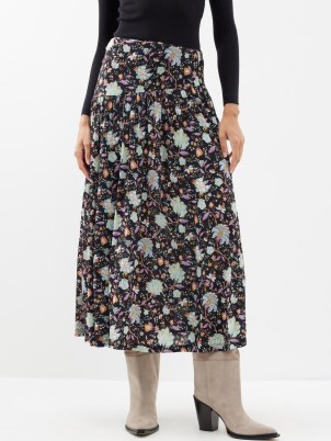 ULLA JOHNSON Kiera floral-print jersey skirt in black – floaty skirts