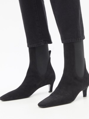 TOTEME Kitten-heel suede ankle boots in black - flipped