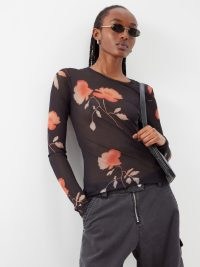 OUR LEGACY Nocturnal floral-print semi-sheer top in black