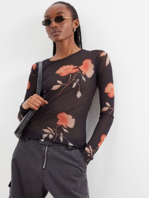 OUR LEGACY Nocturnal floral-print semi-sheer top in black - flipped