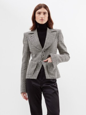 TOM FORD Prince of Wales checked virgin wool blazer ~ women’s chic tailored check print blazers ~ womens monochrome jackets - flipped