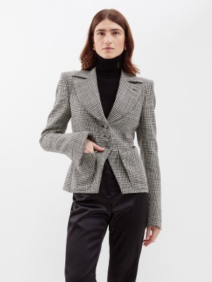 TOM FORD Prince of Wales checked virgin wool blazer ~ women’s chic tailored check print blazers ~ womens monochrome jackets
