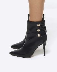RIVER ISLAND BLACK TIED UP HEELED BOOTS ~ stiletto heel booties