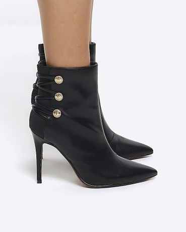 RIVER ISLAND BLACK TIED UP HEELED BOOTS ~ stiletto heel booties - flipped