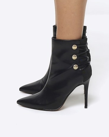 RIVER ISLAND BLACK TIED UP HEELED BOOTS ~ stiletto heel booties