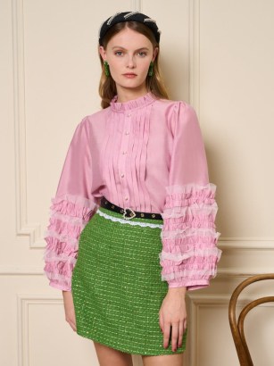 sister jane THE MADELEINE MOMENT Fille Frill Blouse in Baby Pink / romantic frilled balloon sleeve blouses - flipped