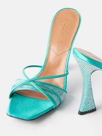 D’ACCORI Lust square-toe crystal and leather mules in turquoise blue ~ luxe mule sandals