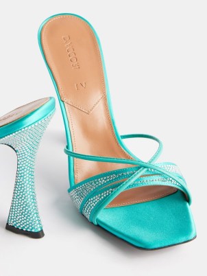 D’ACCORI Lust square-toe crystal and leather mules in turquoise blue ~ luxe mule sandals - flipped