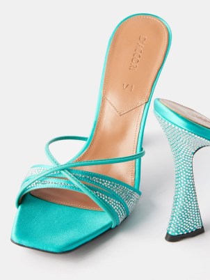 D’ACCORI Lust square-toe crystal and leather mules in turquoise blue ~ luxe mule sandals