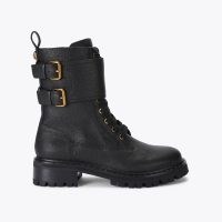 Kurt Geiger London Brooke Combat Boot in Black ~ women’s leather double buckle lace up boots