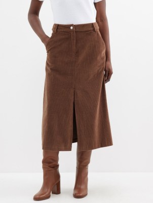 SEA Cooper corduroy skirt in brown – women’s autumn cord skirts - flipped