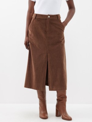 SEA Cooper corduroy skirt in brown – women’s autumn cord skirts