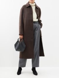 TOTEME Pressed-wool car coat in brown ~ women’s longline collared coats