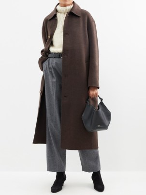 TOTEME Pressed-wool car coat in brown ~ women’s longline collared coats - flipped