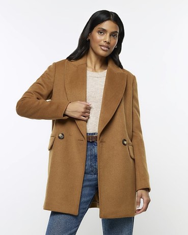 RIVER ISLAND BROWN WOOL BLEND BLAZER COAT ~ women’s autumn jacket style coats - flipped