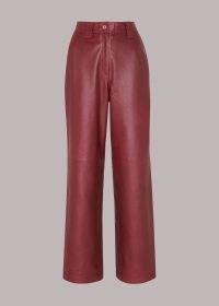 WHISTLES EMILY LEATHER PANT in BURGUNDY ~ women’s luxury dark red trousers ~ womens luxe clothing in autumn colours