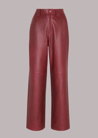 WHISTLES EMILY LEATHER PANT in BURGUNDY ~ women’s luxury dark red trousers ~ womens luxe clothing in autumn colours - flipped