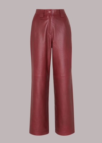 WHISTLES EMILY LEATHER PANT in BURGUNDY ~ women’s luxury dark red trousers ~ womens luxe clothing in autumn colours