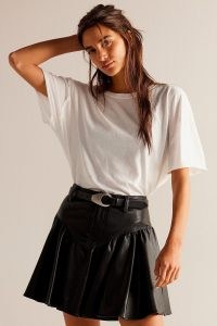 We The Free Without Reservations Mini Skirt in Black – short length pleated vegan leather moto style skirts