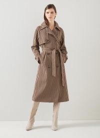 L.K. Bennett Carine Sand And Brown Striped Trench Coat | women’s striped tie waist autumn coats