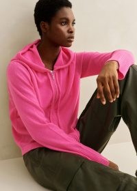 Me and Em Cashmere Relaxed Layering Hoody in Punch Pink | luxe hooded zip up tops | women’s luxury knitted hoodies