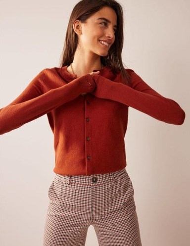 BODEN Catriona Cotton Cardigan in Chestnut Brown ~ women’s straight fit crew neck cardigans - flipped