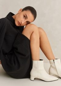 ME and EM Chiselled Toe Leather Ankle Boot in Off White ~ women’s luxe autumn boots