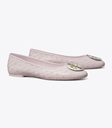 Tory Burch CLAIRE QUILTED BALLET in LIGHT PURPLE ~ leather ballerinas ~ designer flats ~ luxury flat shoes - flipped