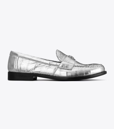 TORY BURCH CLASSIC LOAFER in Silver ~ women’s metallic loafers - flipped