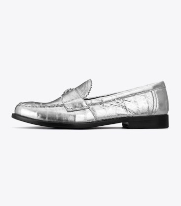 TORY BURCH CLASSIC LOAFER in Silver ~ women’s metallic loafers